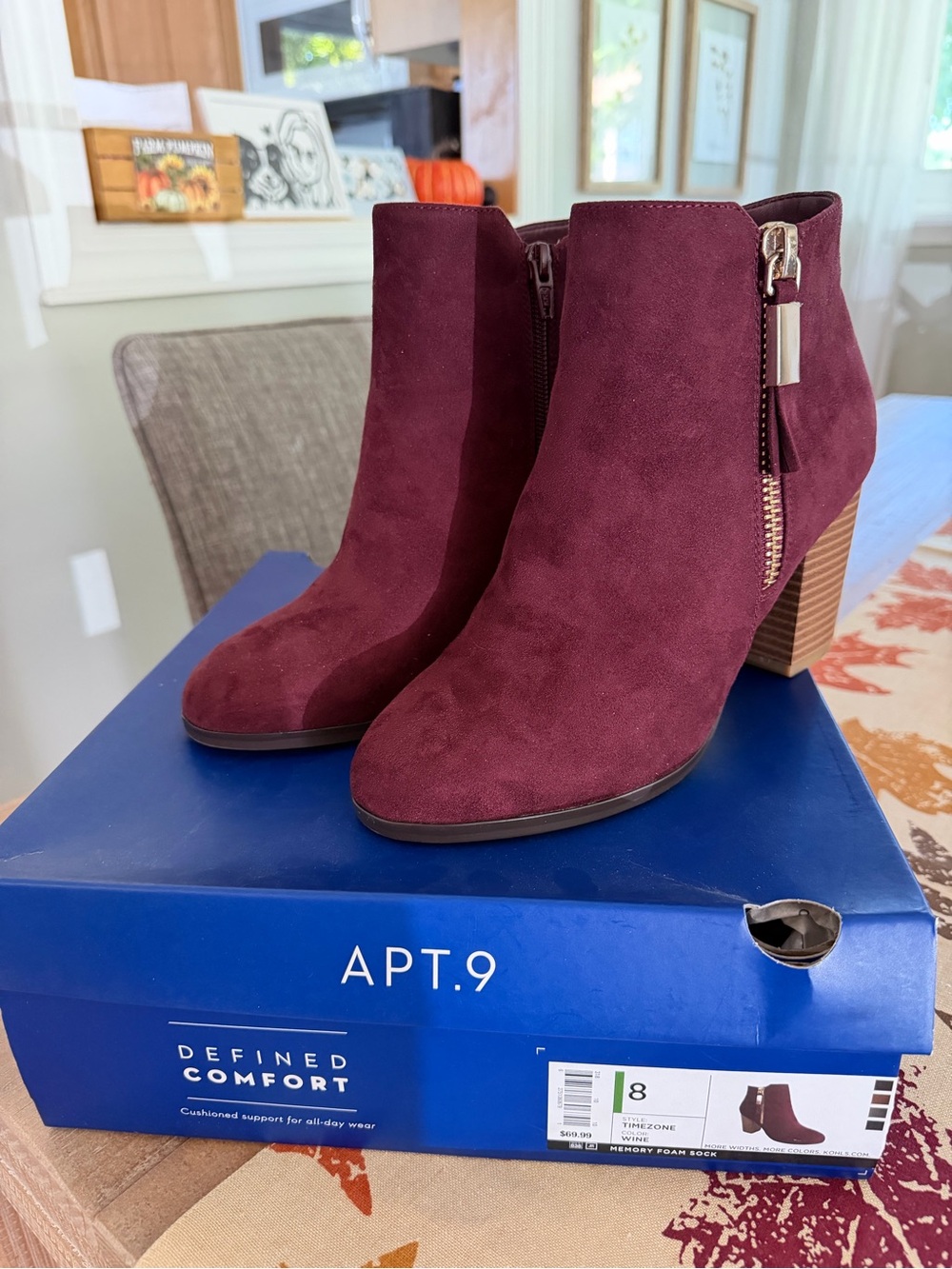 Apt. 9 Wine Suede Ankle Booties with Block Heel